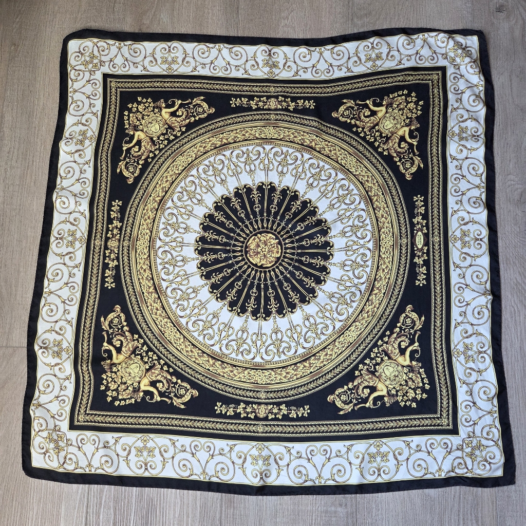 Versace Black And Gold Patterned Scarf
